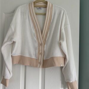JoyLab Cream & Beige Striped Cropped Cardigan